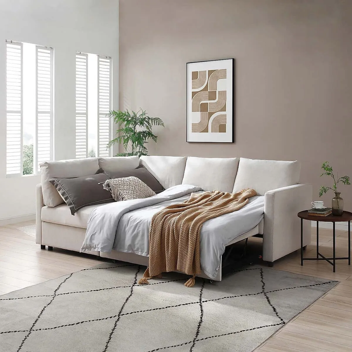 Natural fabric corner sofa bed