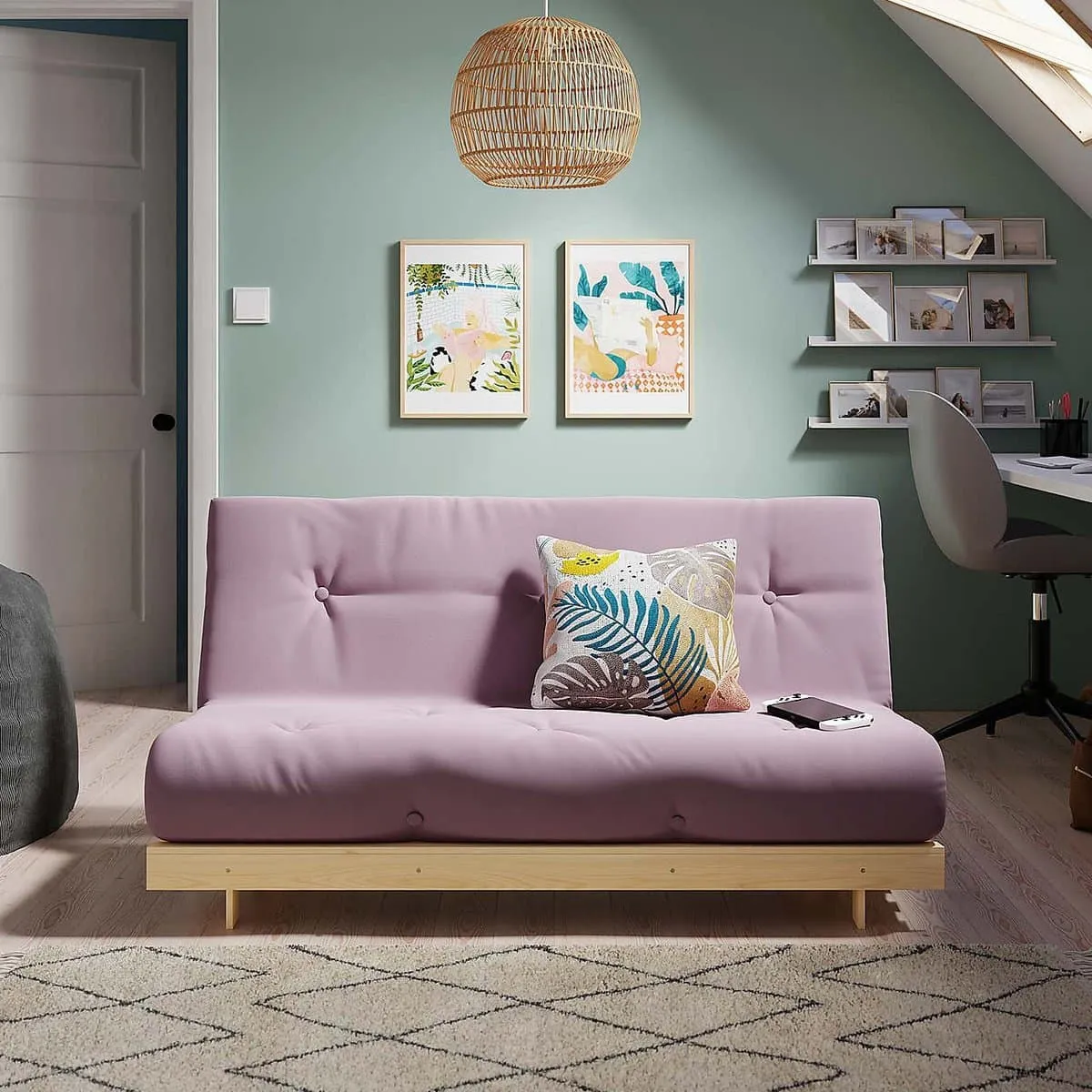 Lilac fabric double futon