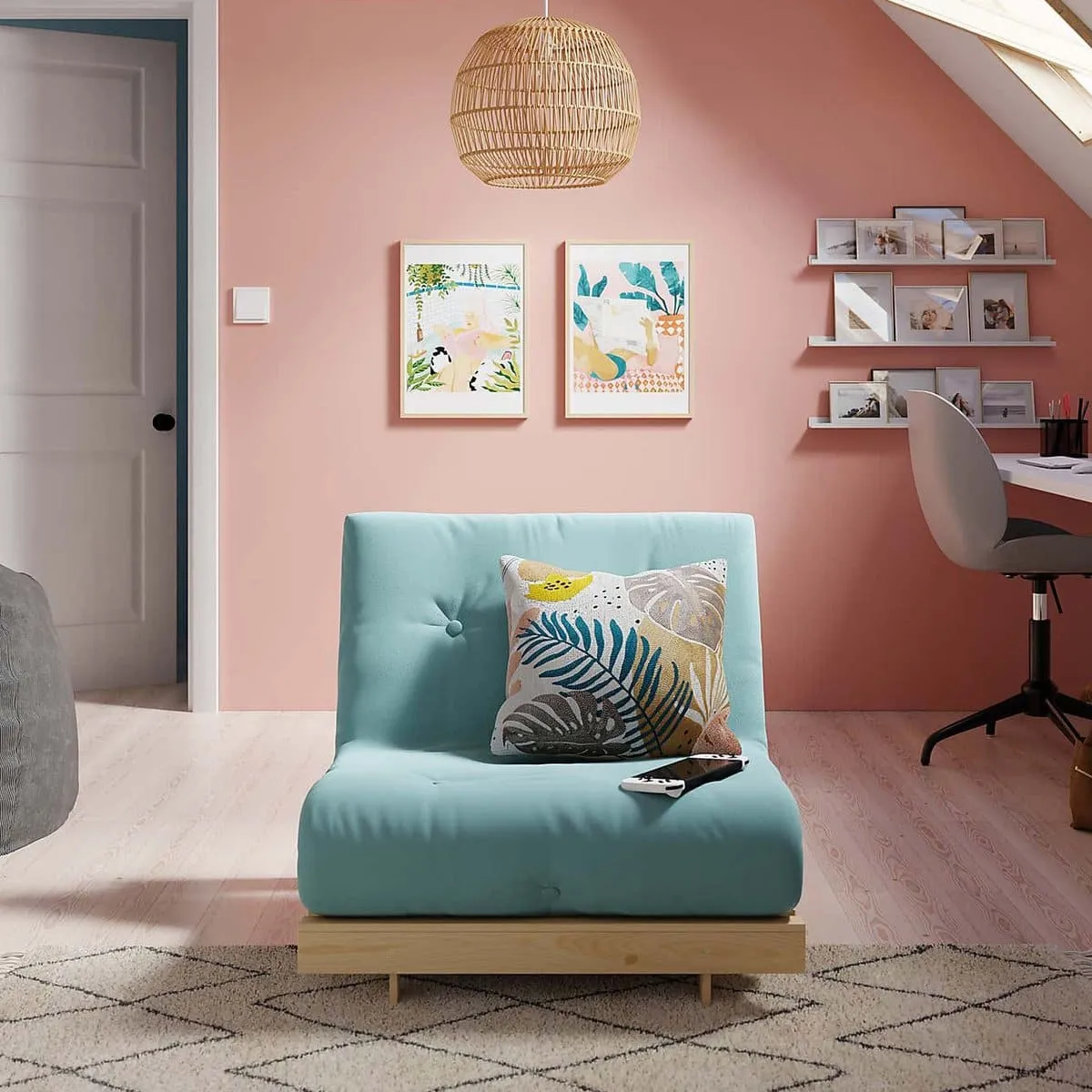 Duck egg fabric single futon