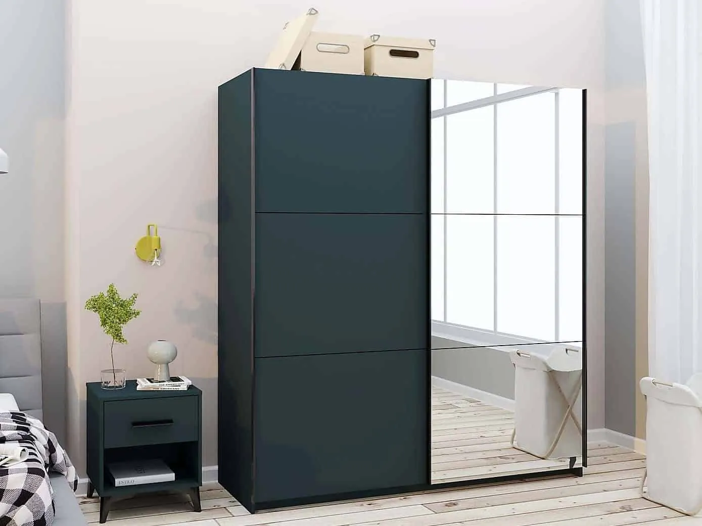 Anthracite grey sliding door wardrobe with mirror