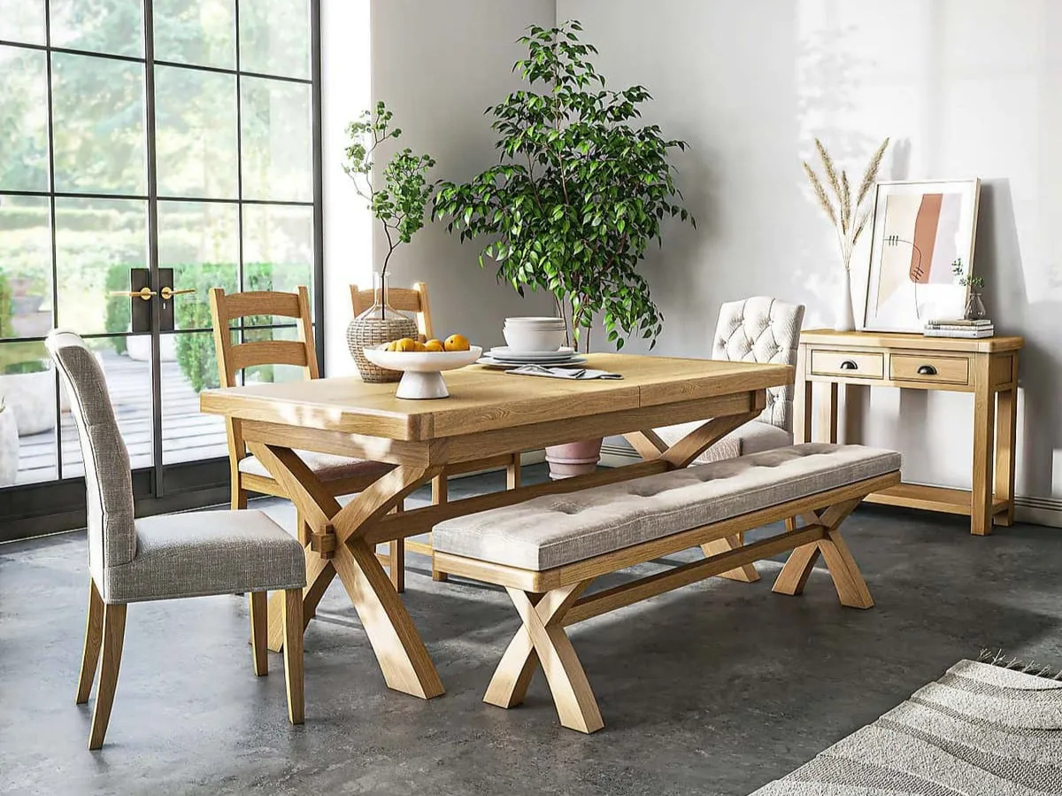 Oak dining table with cross legs