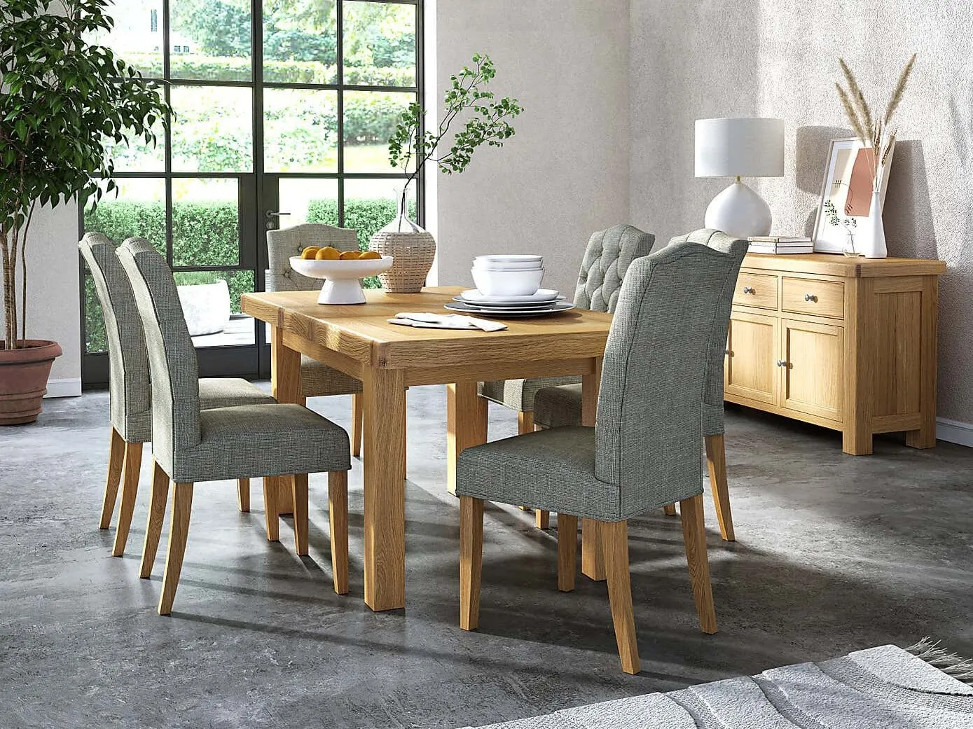 Oak dining table and chairs