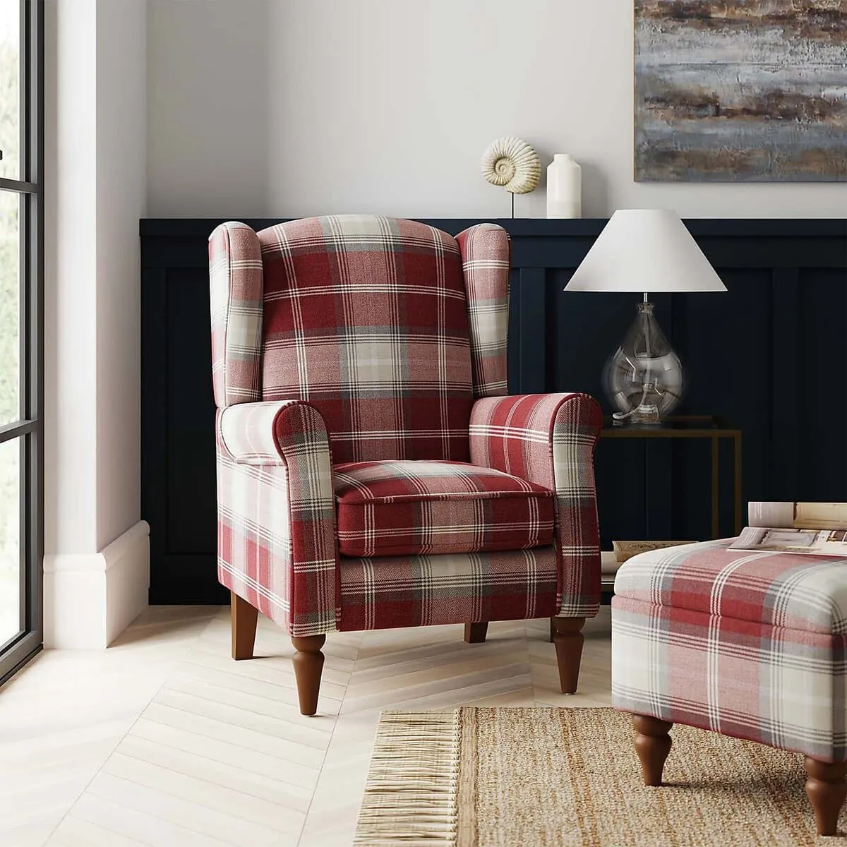 Red check fabric chair