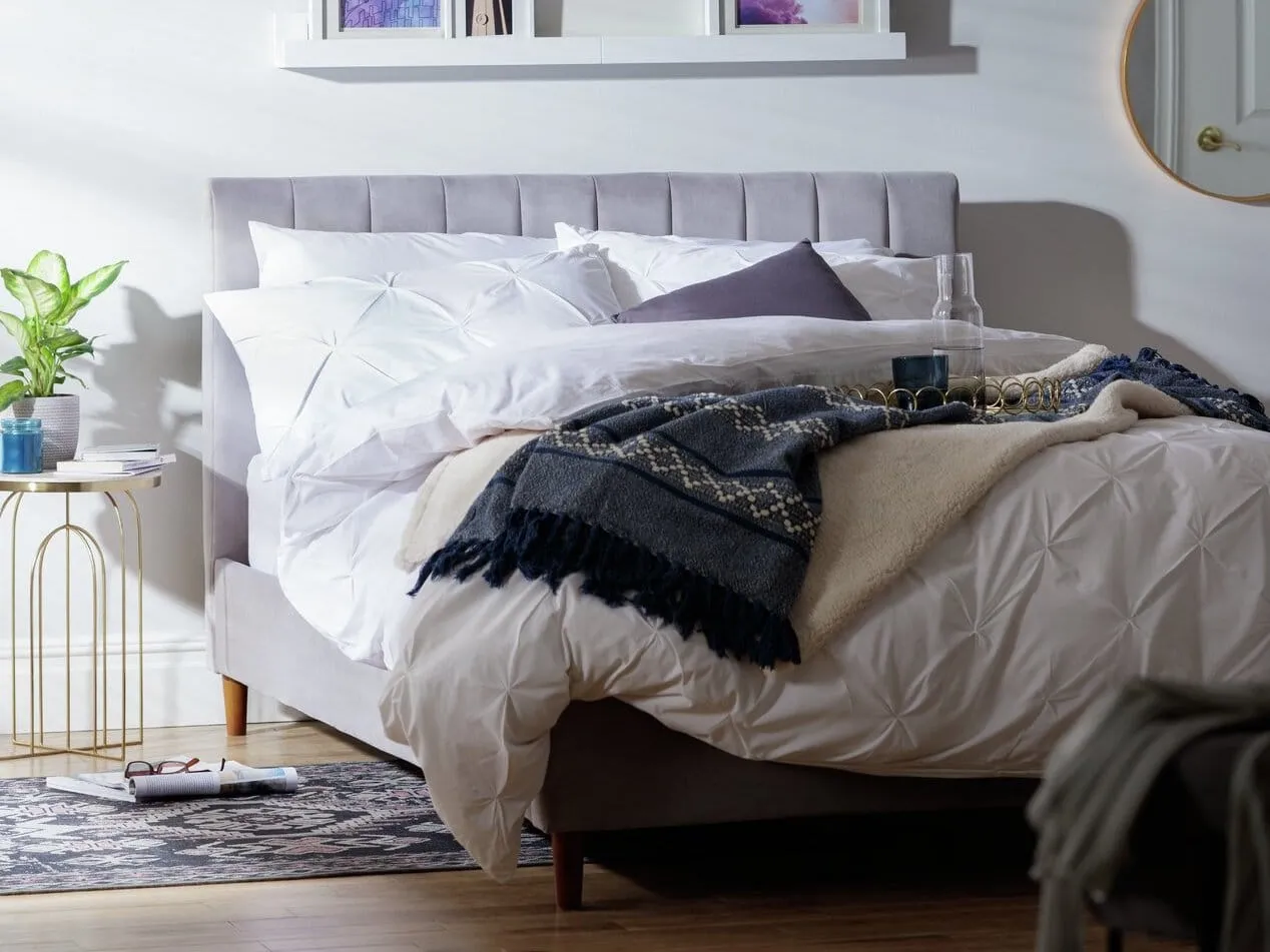 Grey fabric upholstered bed frame