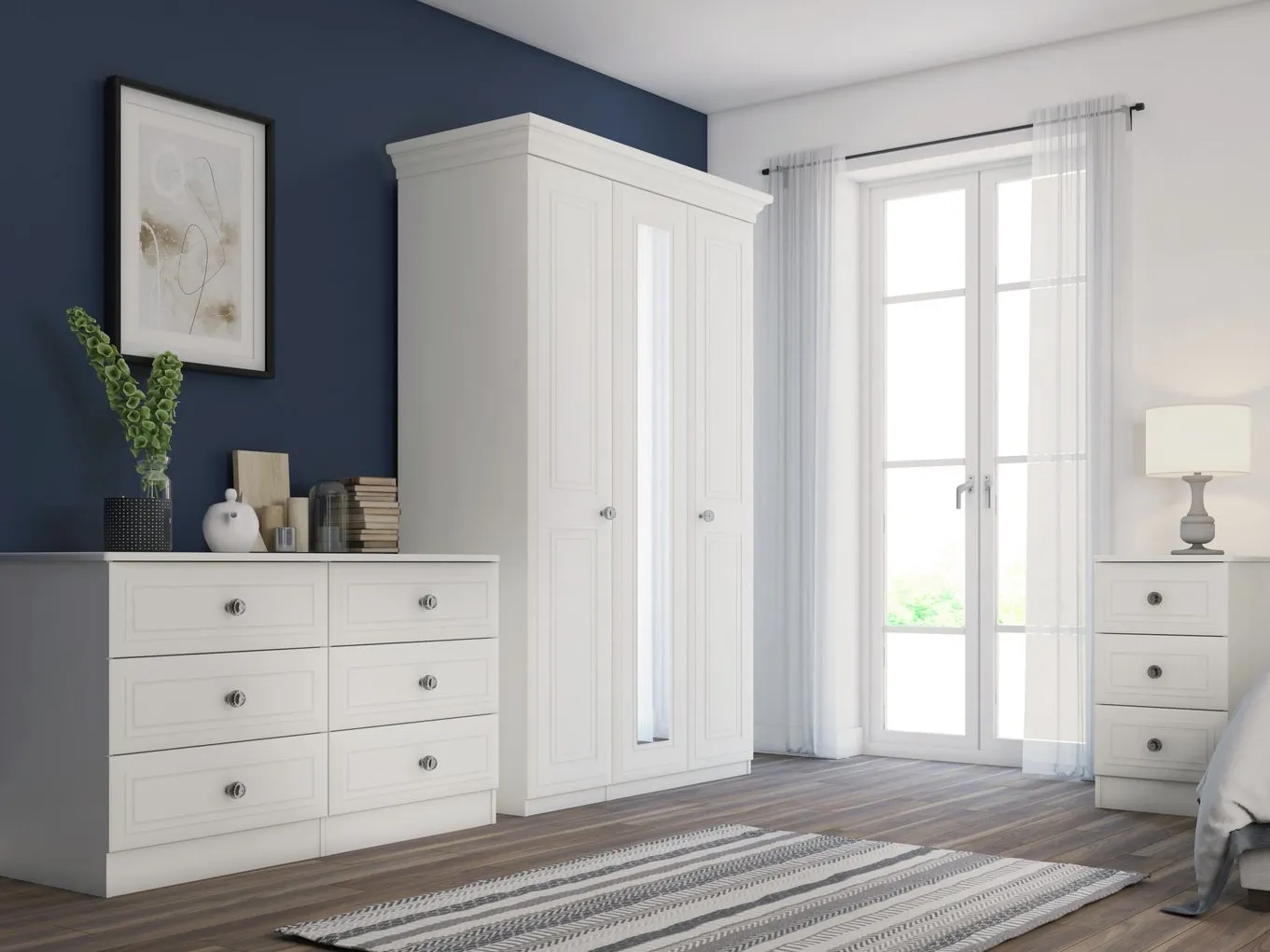 White-painted bedroom furniture