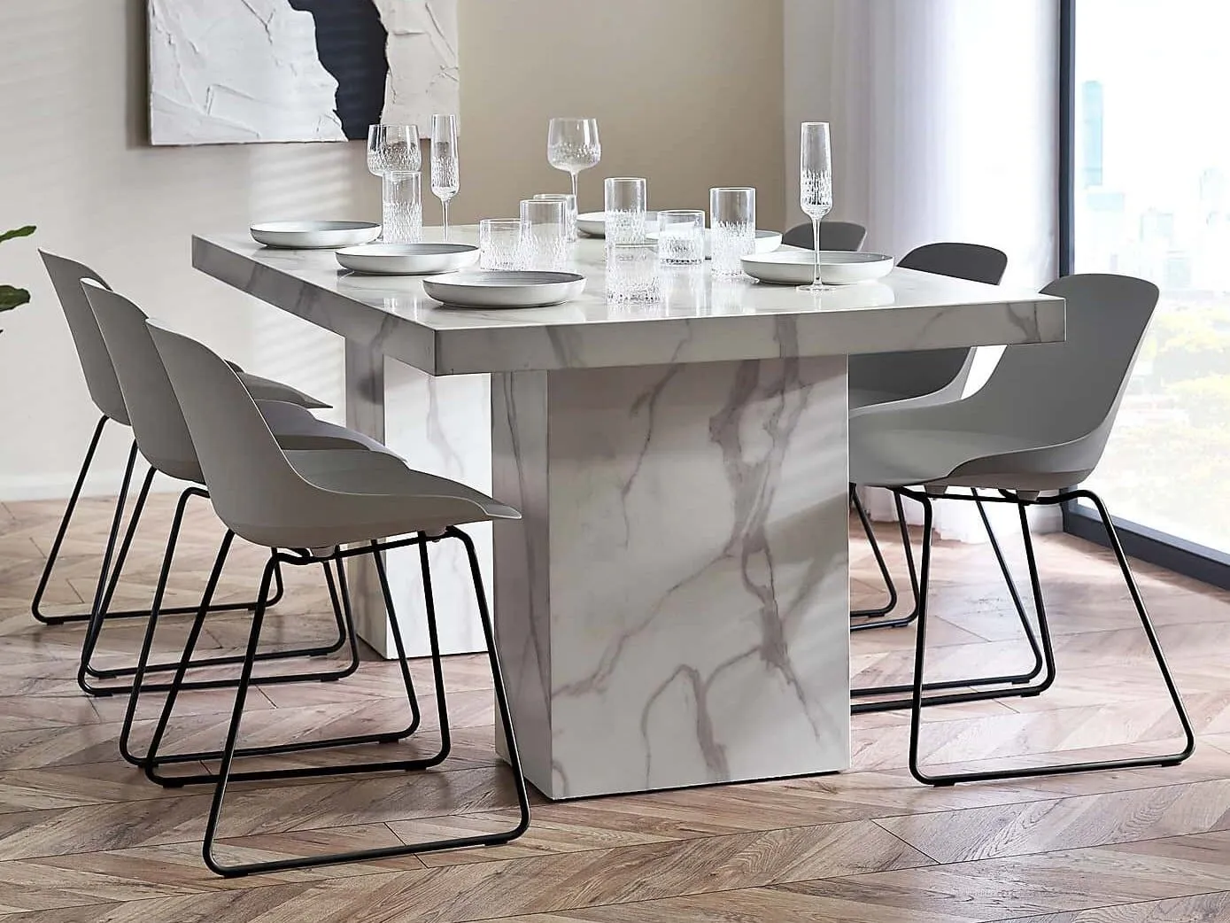 Dining table with grey marble finish