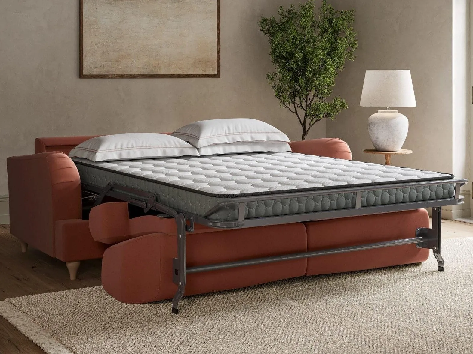 Sofa bed base with mattress