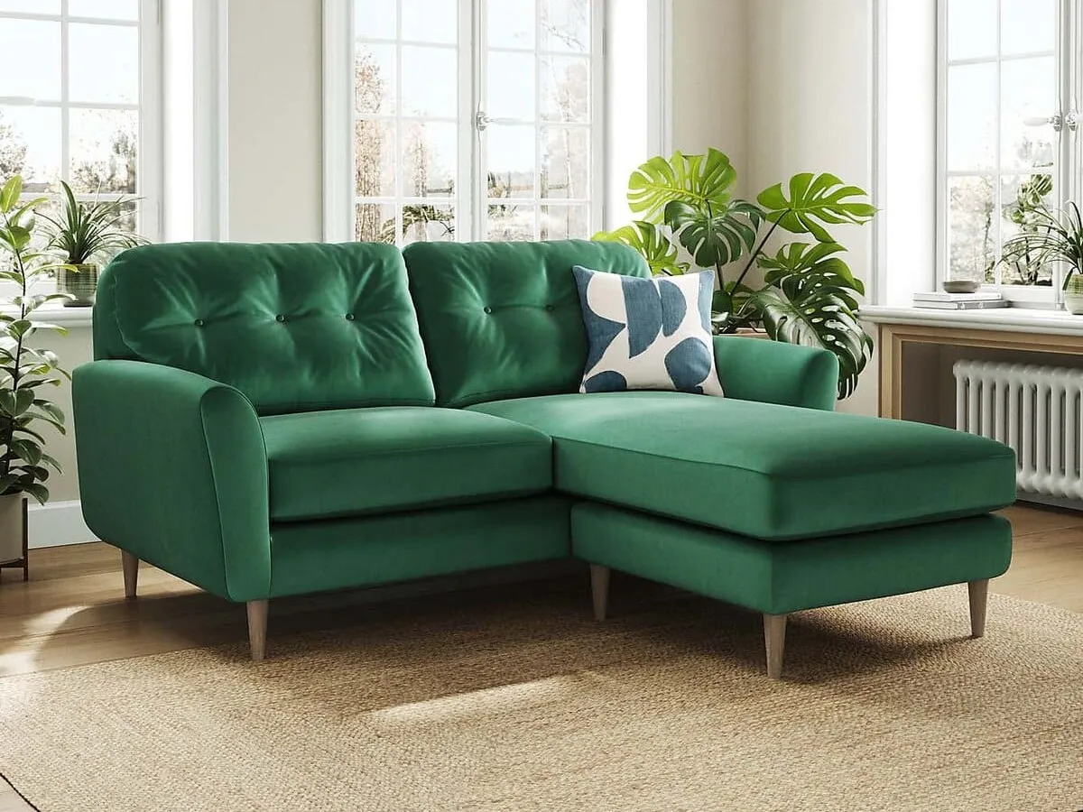 Green velvet chaise end sofa