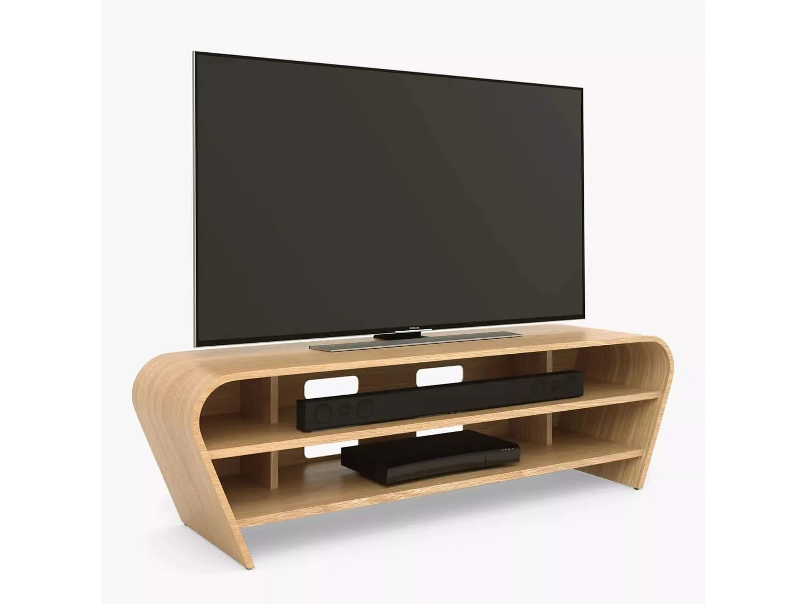 Wide curved oak tv stand