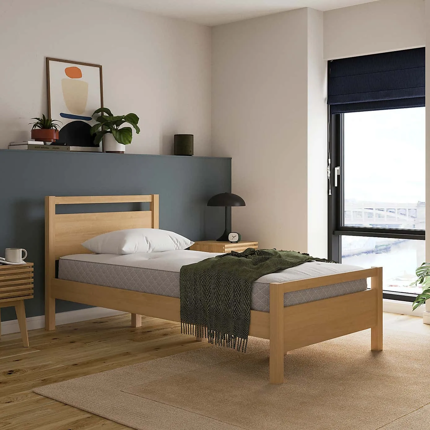 Oak finish single bed frame with a contemporary no-nonsense style