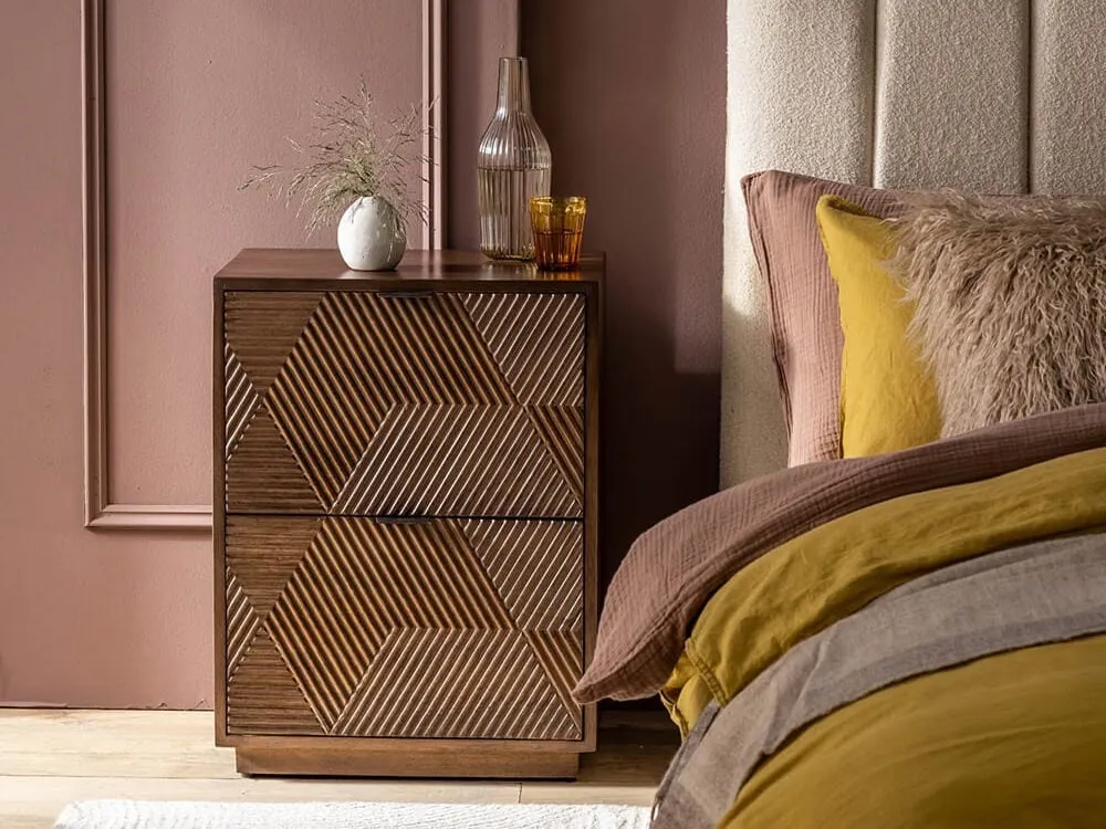 Mango wood bedside with patterened front