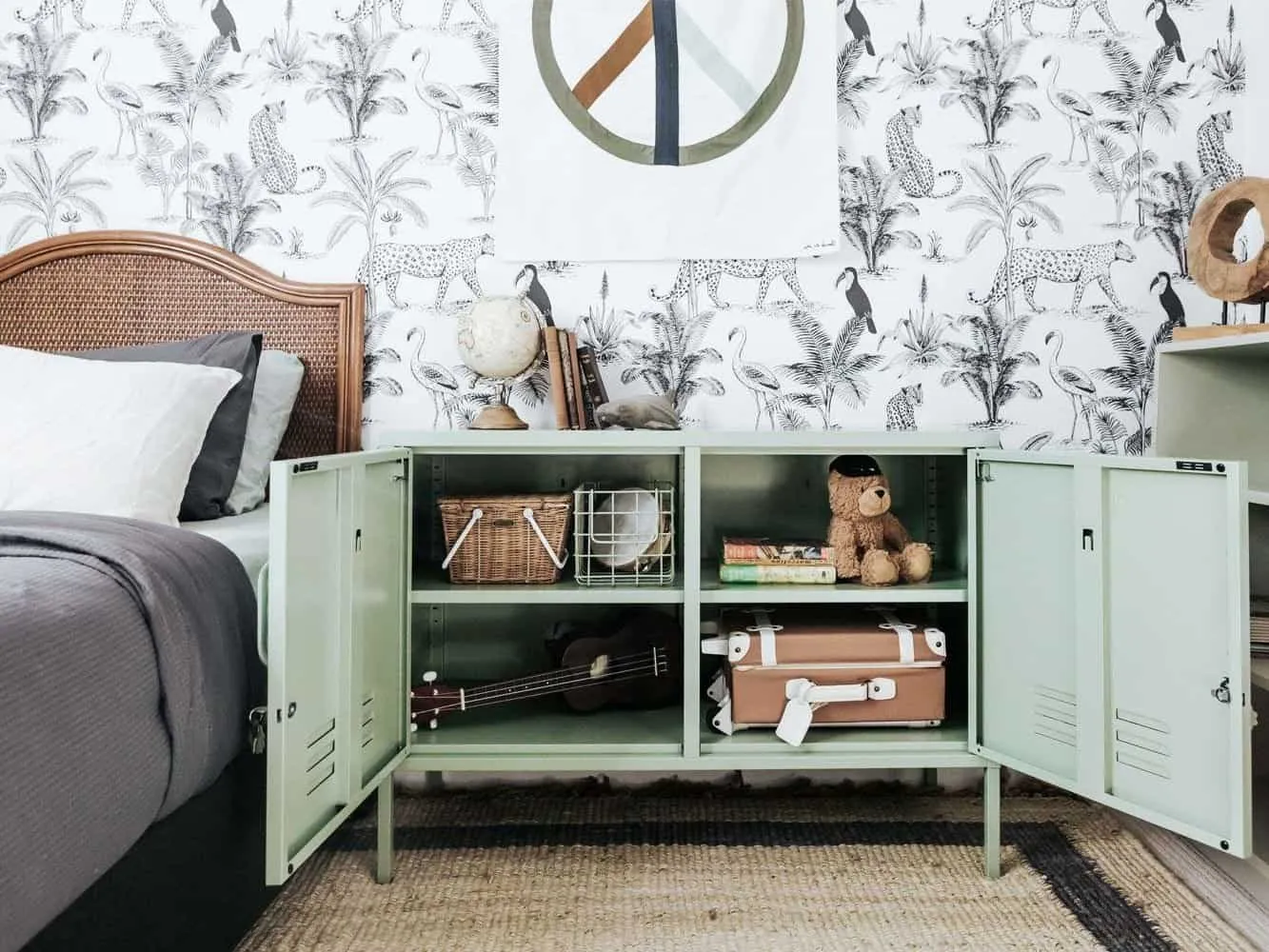 Mint green locker-style 2-door cabinet