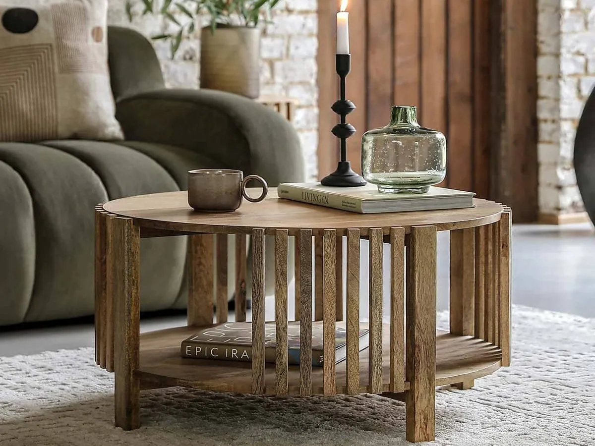 Round coffee table with slatted sides