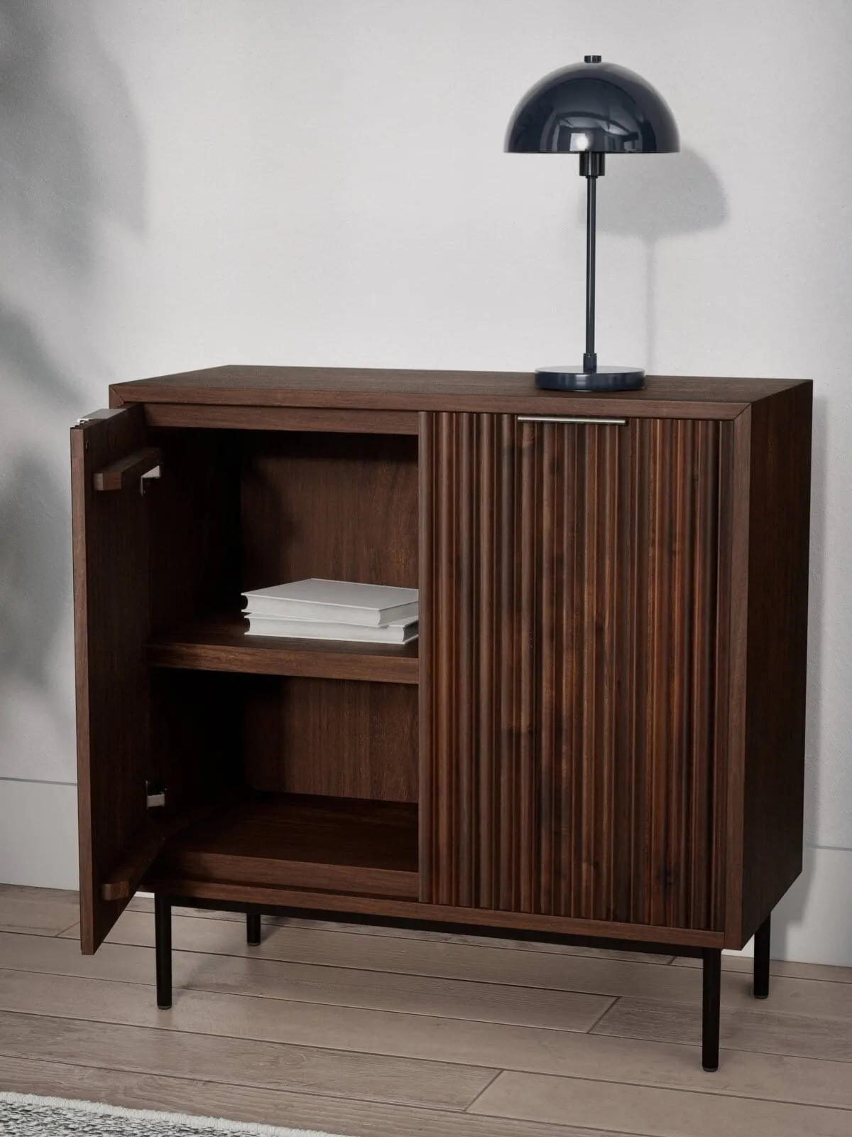 Dark wood sideboard with internal shelves