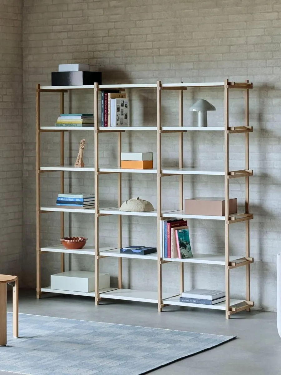Modular wood and metal shelving