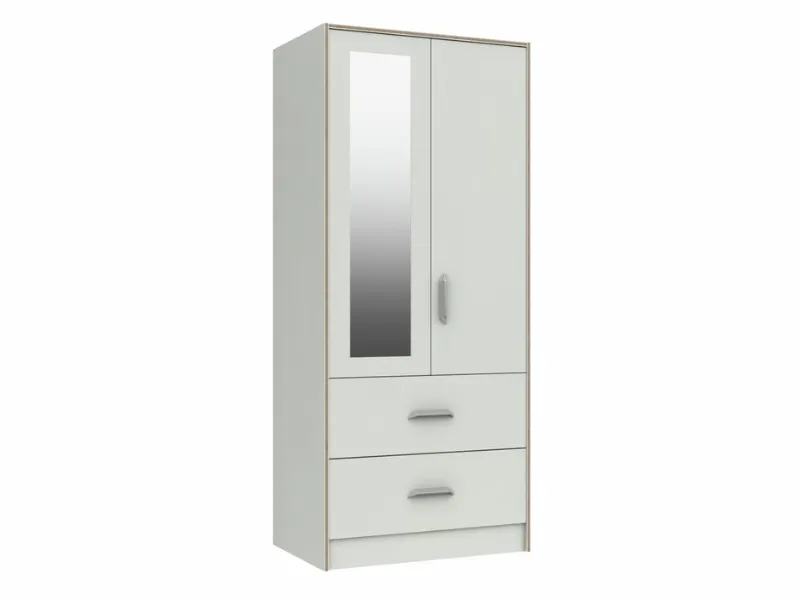 White 2-door wardrobe with 2 drawers and mirror