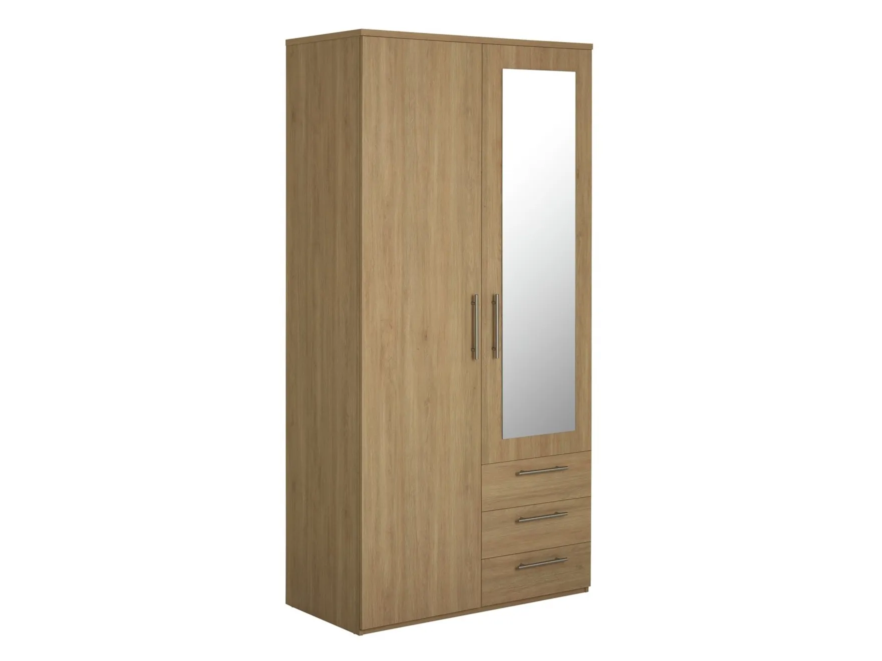 2-door oak effect wardrobe with mirror and 3 drawers