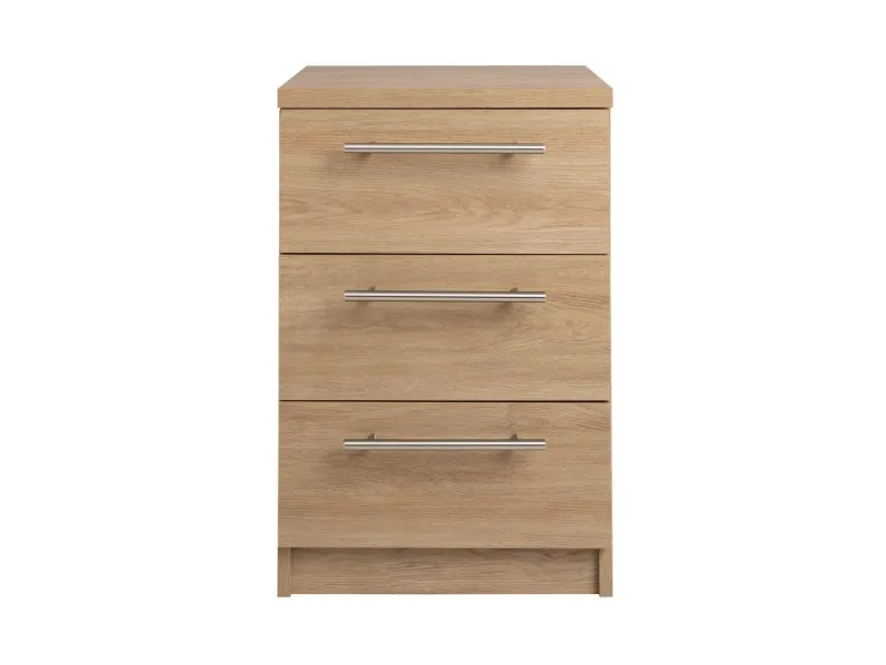 Oak finish 3-drawer bedside table