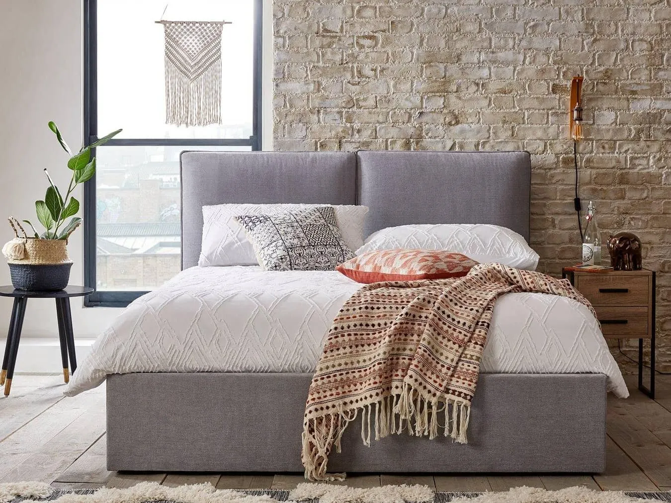Grey fabric bed