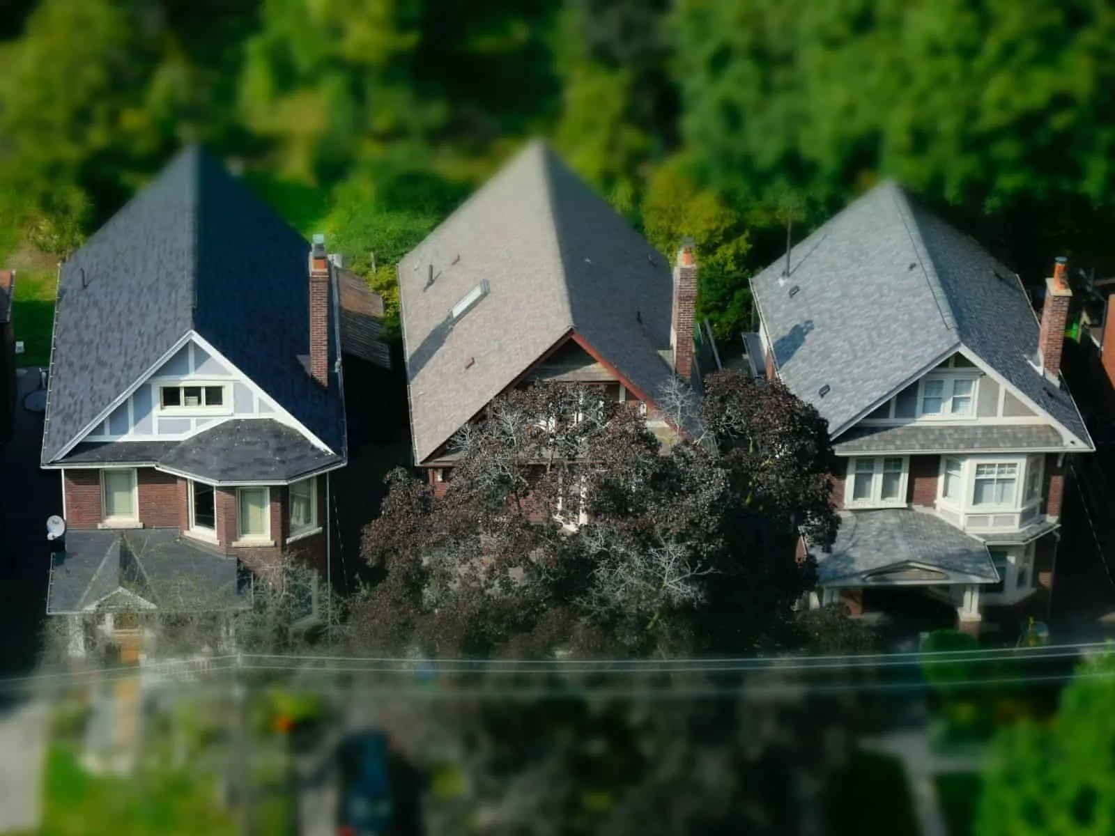 A row of houses with roof extensions