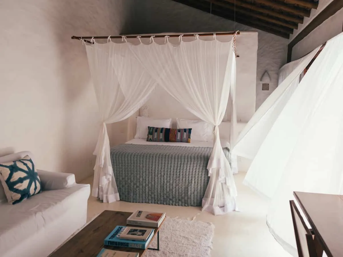 Bedroom with matching voile drapes and curtains
