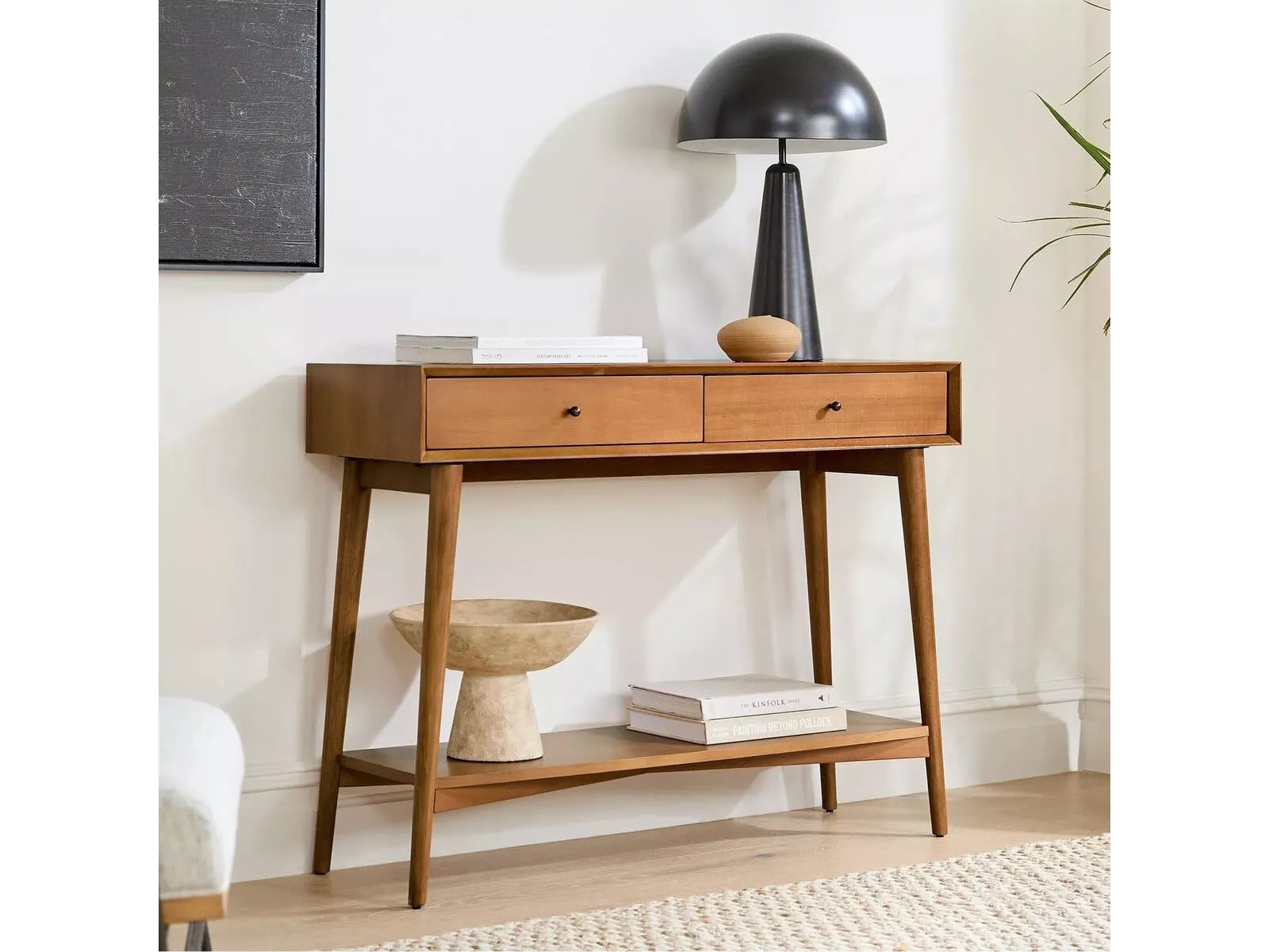 2-drawer console table with acorn finish