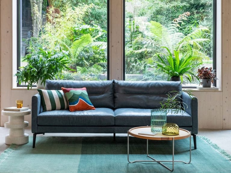Blue leather sofa