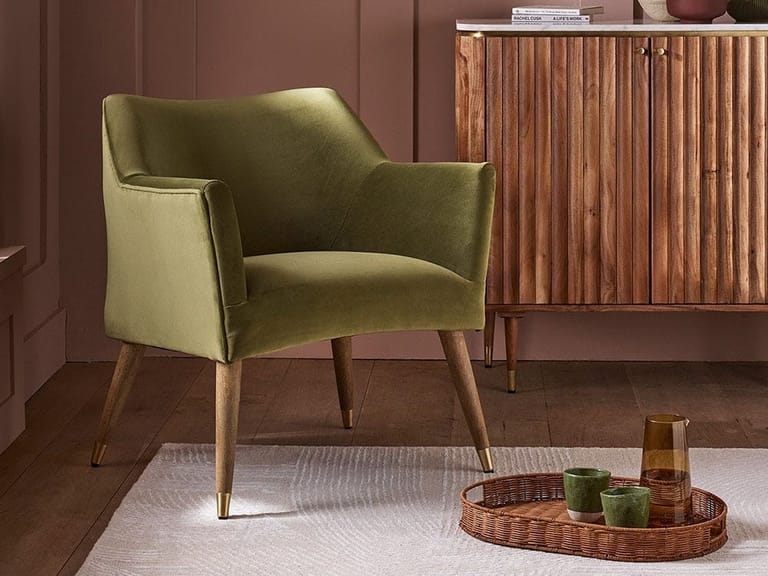 Green velvet accent chair