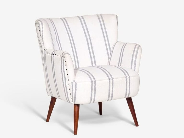 White/grey striped fabric armchair