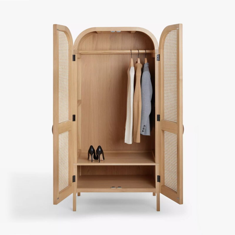 Oak wardrobe with rattan panel doors