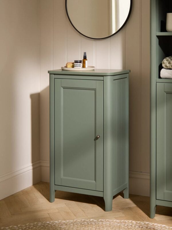 Green painted single door floor cabinet