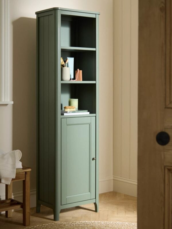 Green-painted bathroom tallboy unit