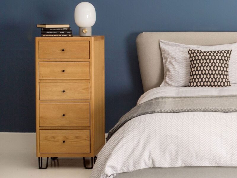 5-drawer oak tallboy chest