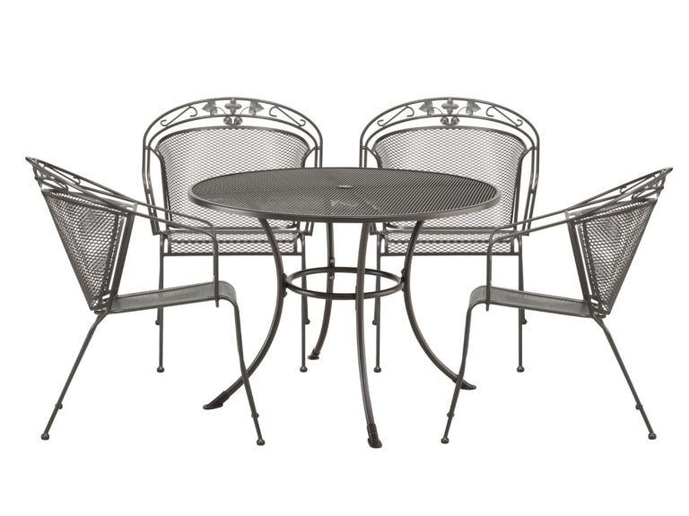 Round metal outdoor dining table and 4 chairs