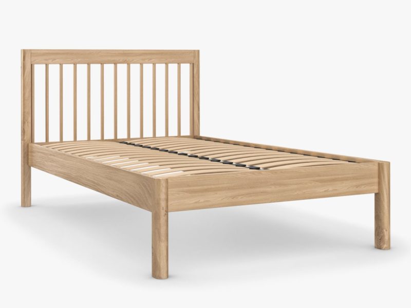 Oak bed frame with spindle headboard