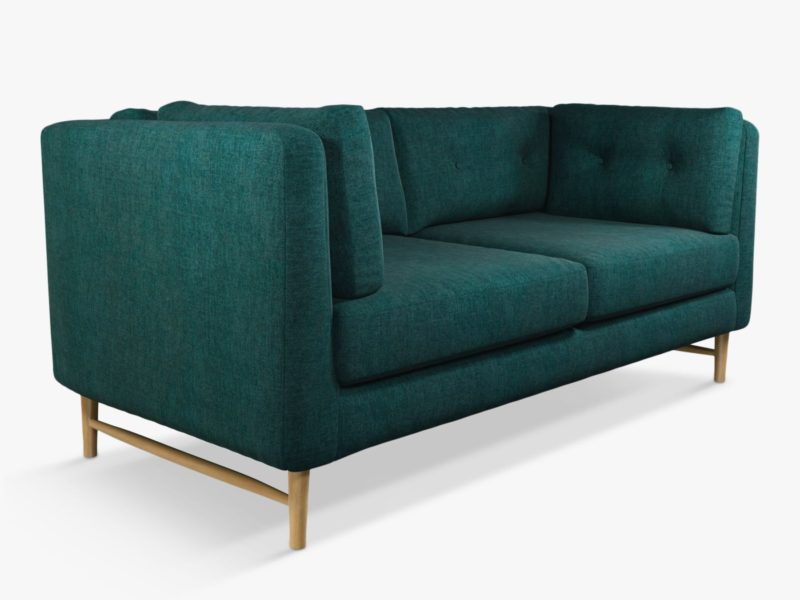 2-seater sofa with teal fabric upholstery