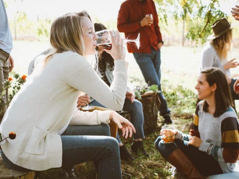 Enjoying a drink outdoors