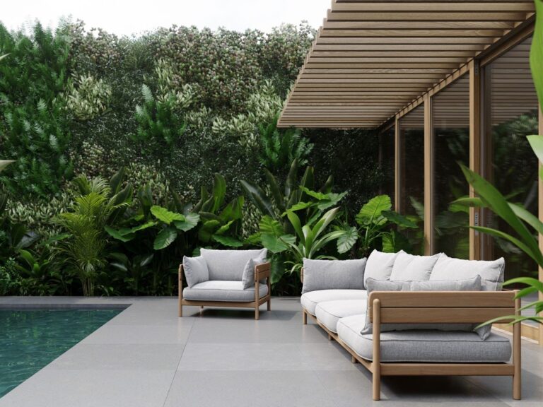 Outdoor sofa and armchair