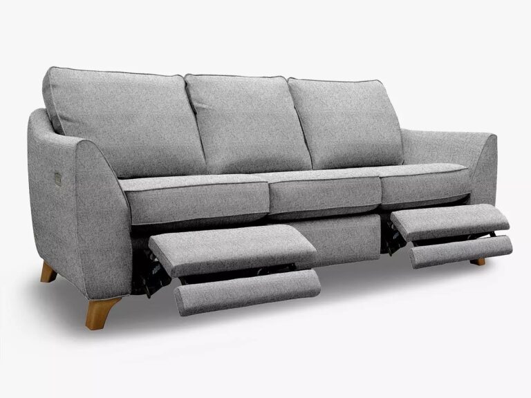 Grey fabric 3-seater sofa with two footrests