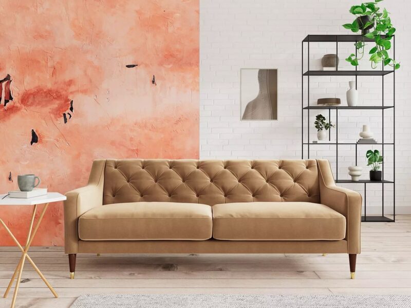 Biscuit velvet upholstered sofa