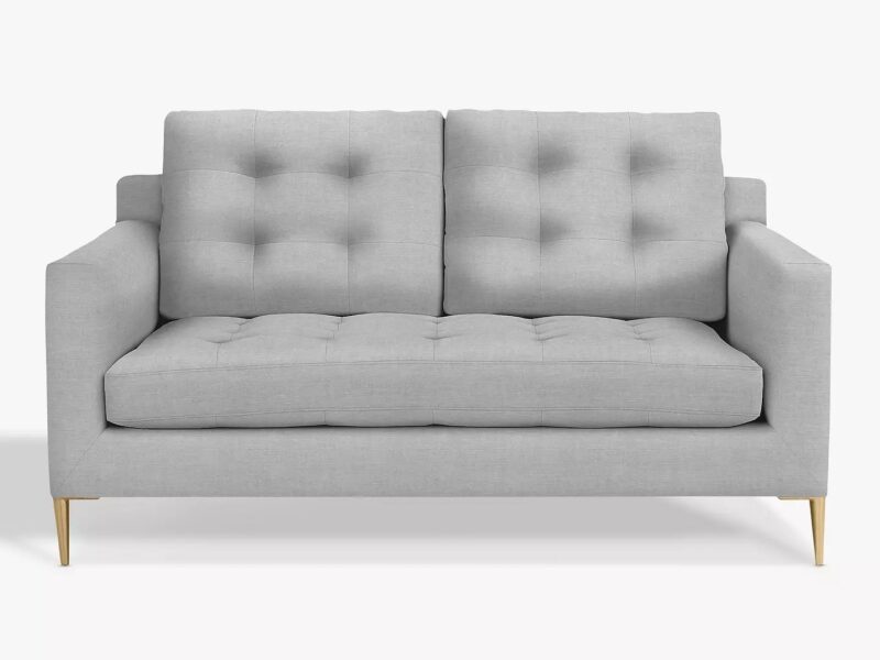 Grey fabric upholstered button-back sofa