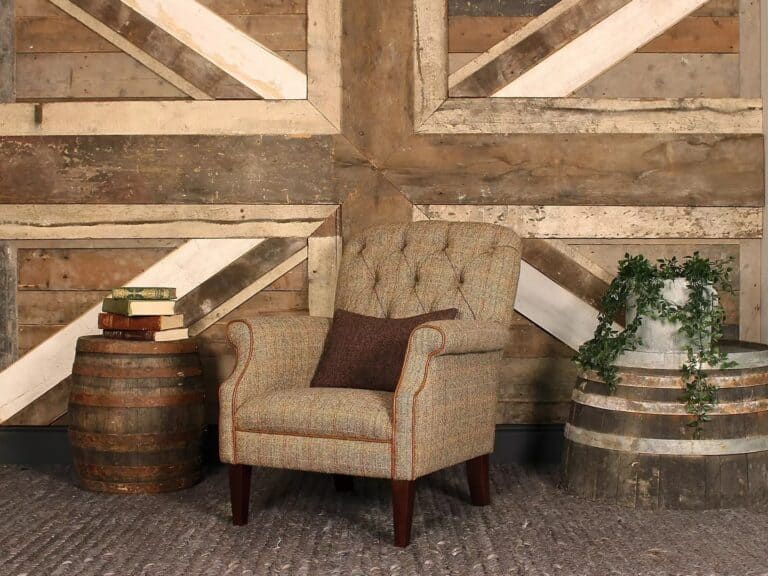 Tweed fabric upholstered armchair