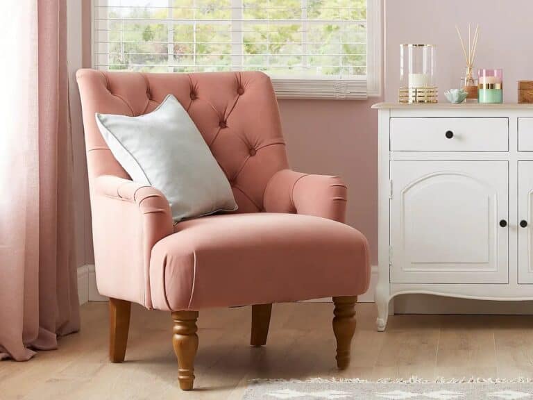 Pink velvet buttoned back armchair