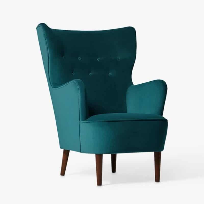 Kingfisher velvet high back armchair