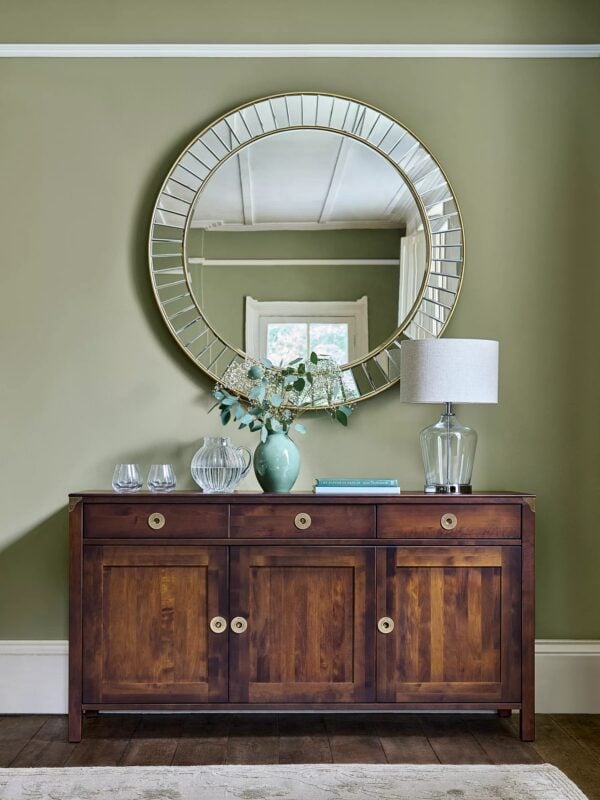 3-door, 3-drawer sideboard with dark chestnut finish