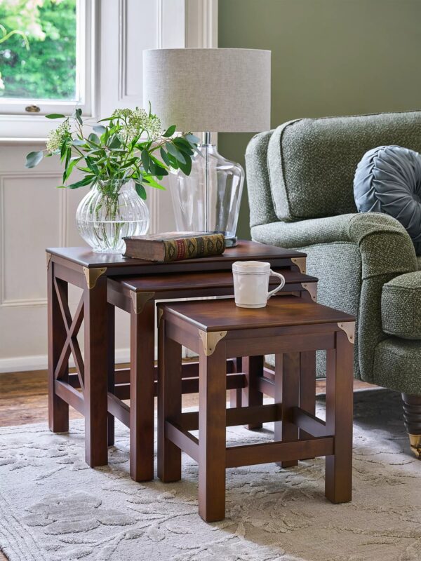 Set of 3 side tables with a chestnut finish