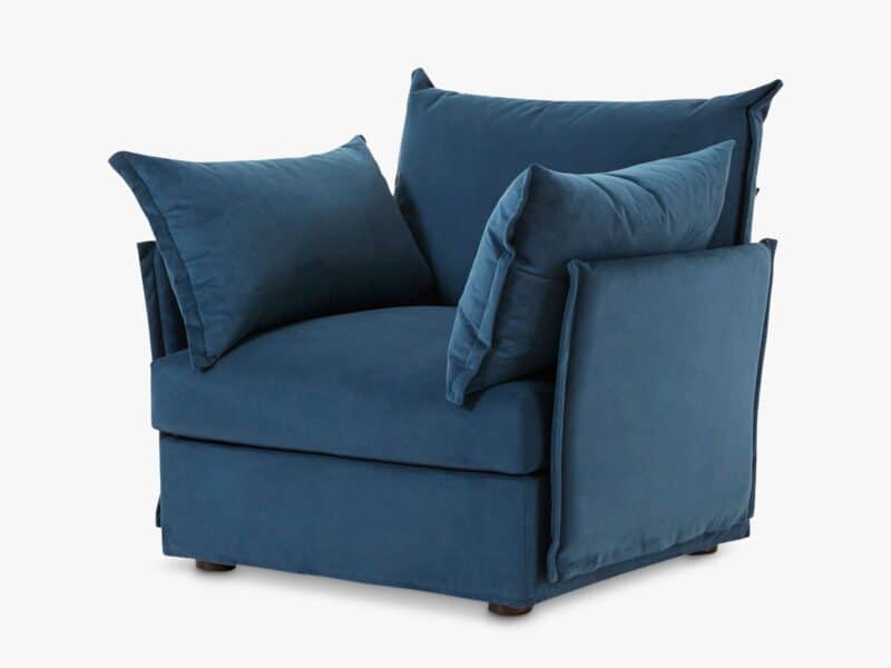 Teal velvet upholstered armchair