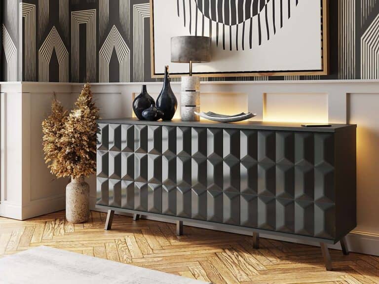 Grey gloss sideboard with textured doors