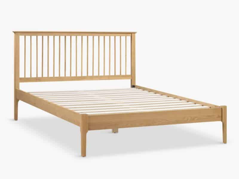 Oak bed frame with spindle headboard