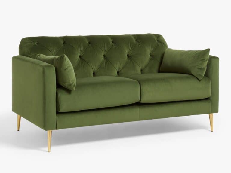 Green fabric upholstered button back 2-seater sofa